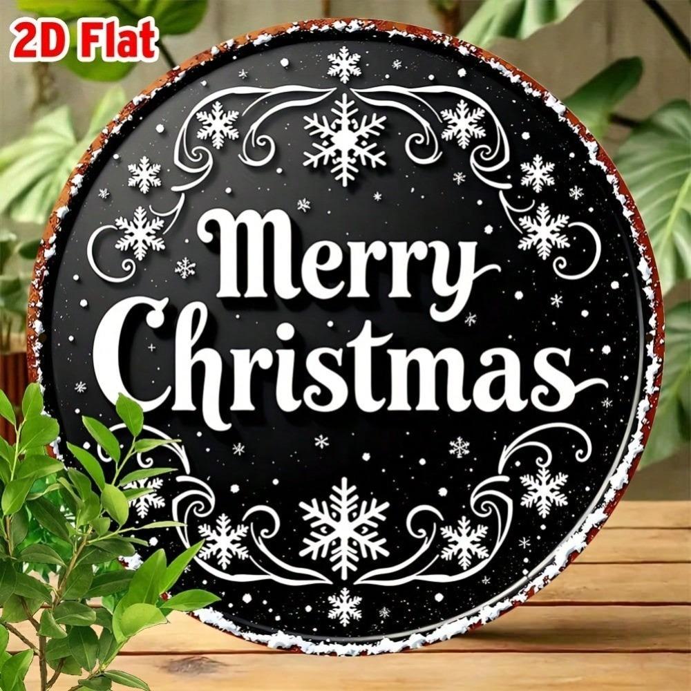 Vintage Black White Metal Merry Christmas Wall Art Round Aluminum Snowflake Star Decor Gift