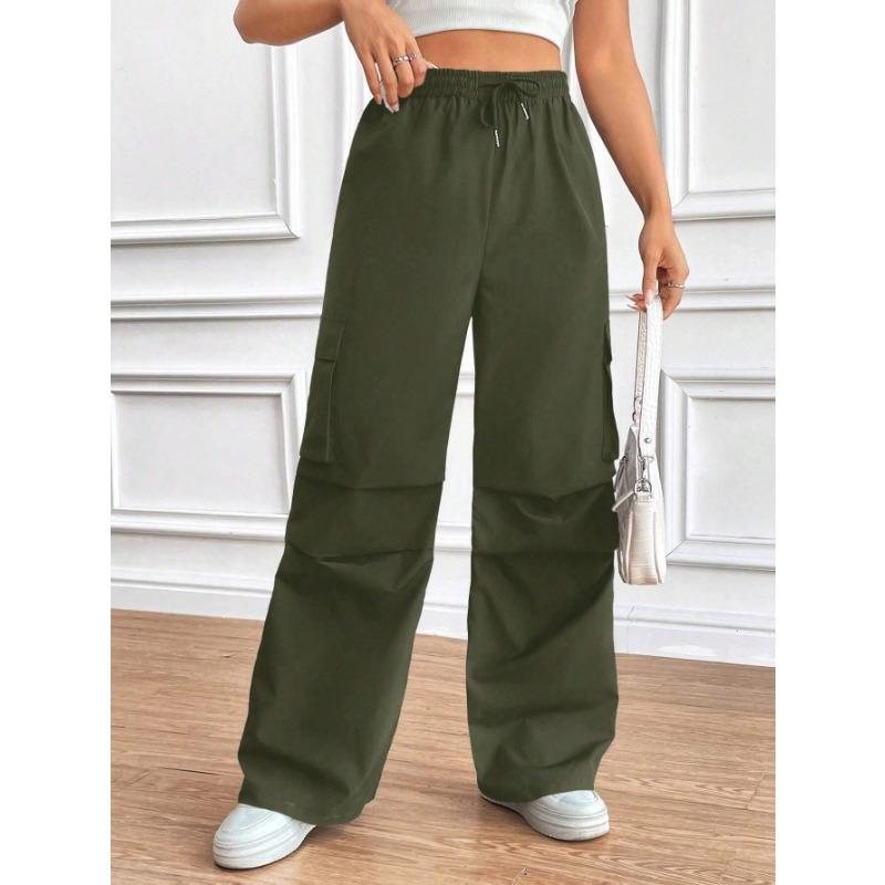 Spring Women's Pant Fashion Side Ruffle Solid Color Straight Leg Wide Leg Sweatpants