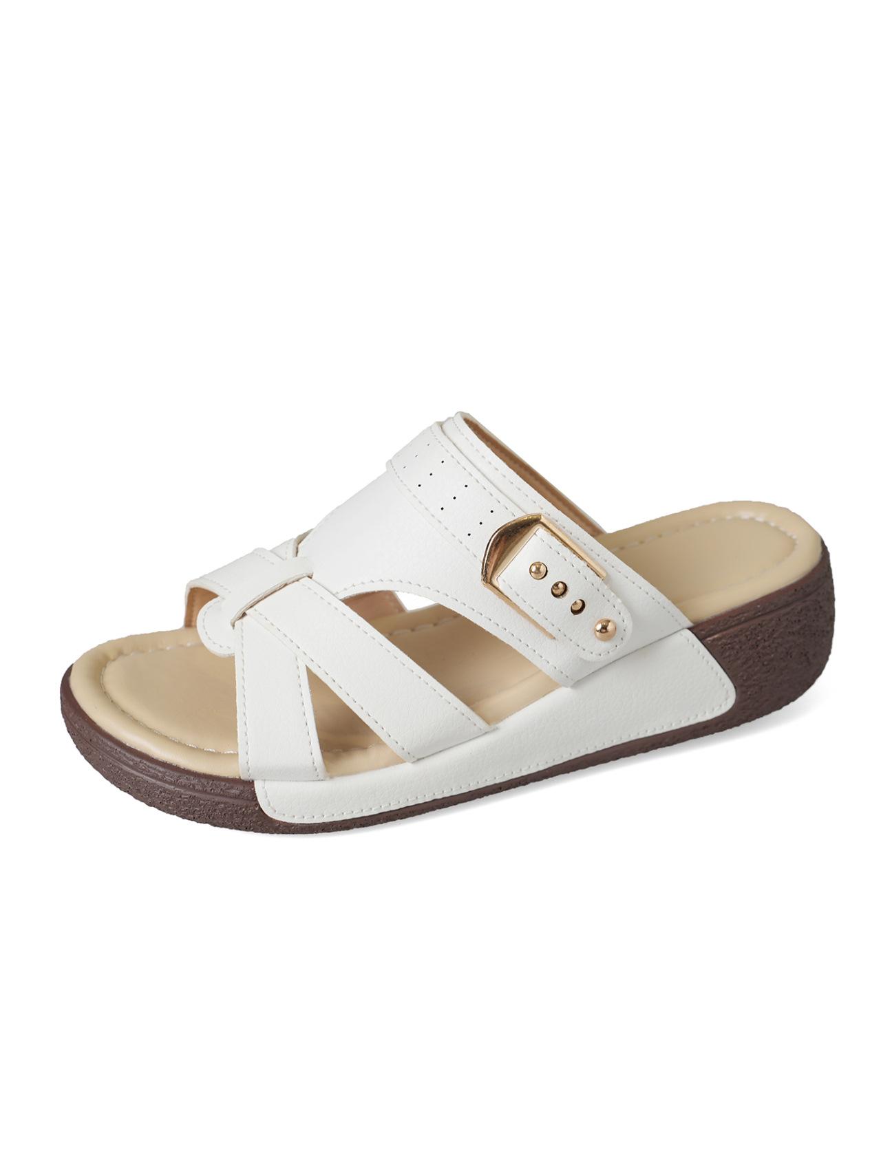 

Повседневные римские классные тапочки большого размера женские летние 2025 года новые тапочки на толстой подошве с наклонным каблуком мягкие однотонные тапочки 43 белый