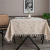 Nappe de table rectangulaire brodée en coton et lin, style vintage, simple, avec pompons, décorations