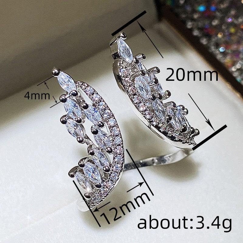 Exaggerated Horse Eye Diamond Angel Wings Ring Earrings Jewelry, Adjustable Ladies Ring