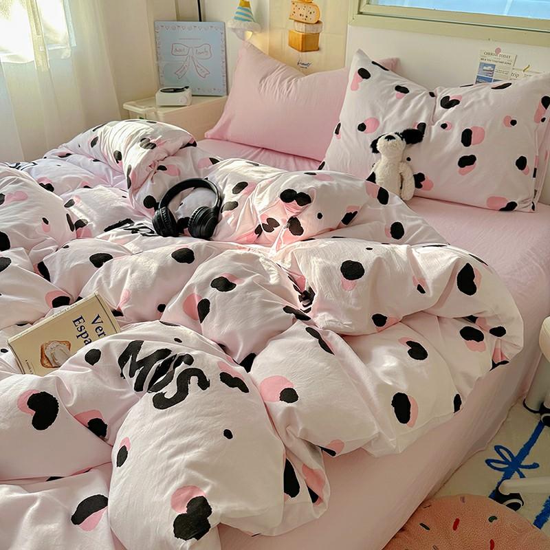 INS Cartoon Pattern Bedding Set For adults kids Fluffy pink lovely Flat Sheet With Pillowcases Colorful King Queen Full size