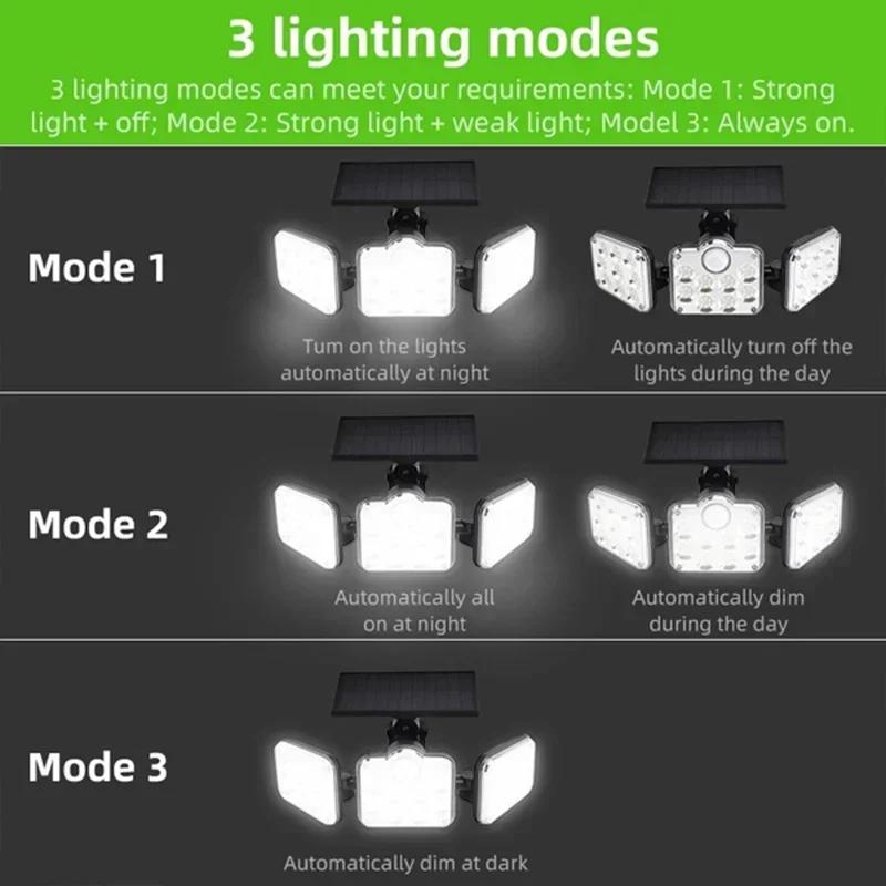 138 / 198LED Solar Lights Outdoor Motion Sensor  Human Induction  Adjustable  Head  IP65 Waterproof Solar Power Wall Lamp