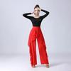 Latin Dance Pants Modern Dance Women High Waist Ruffle Wide Pants Ballroom Tango Samba Trousers Performance Practice Costume