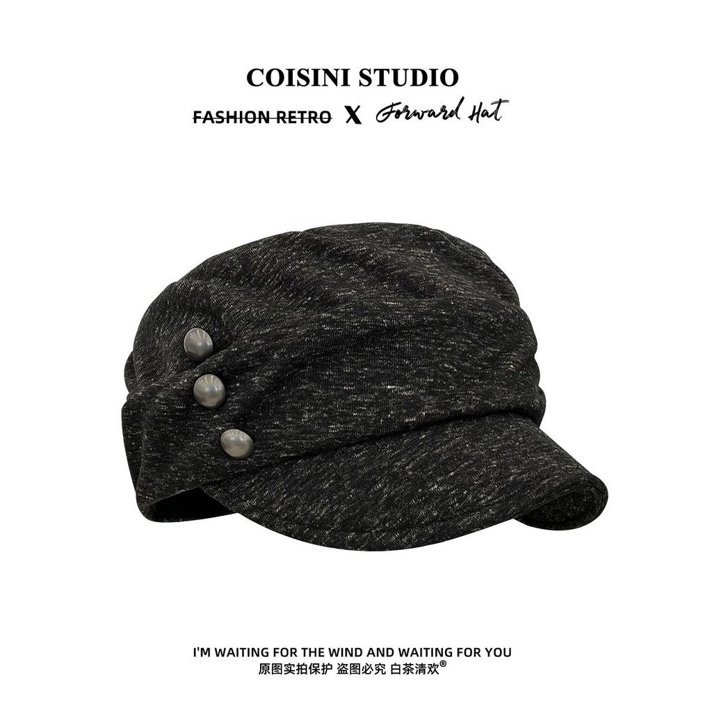 Retro Pleated Button Equestrian Hat Women's Autumn New Korean Version Versatile Face Small Octagonal Hat Casual Beret