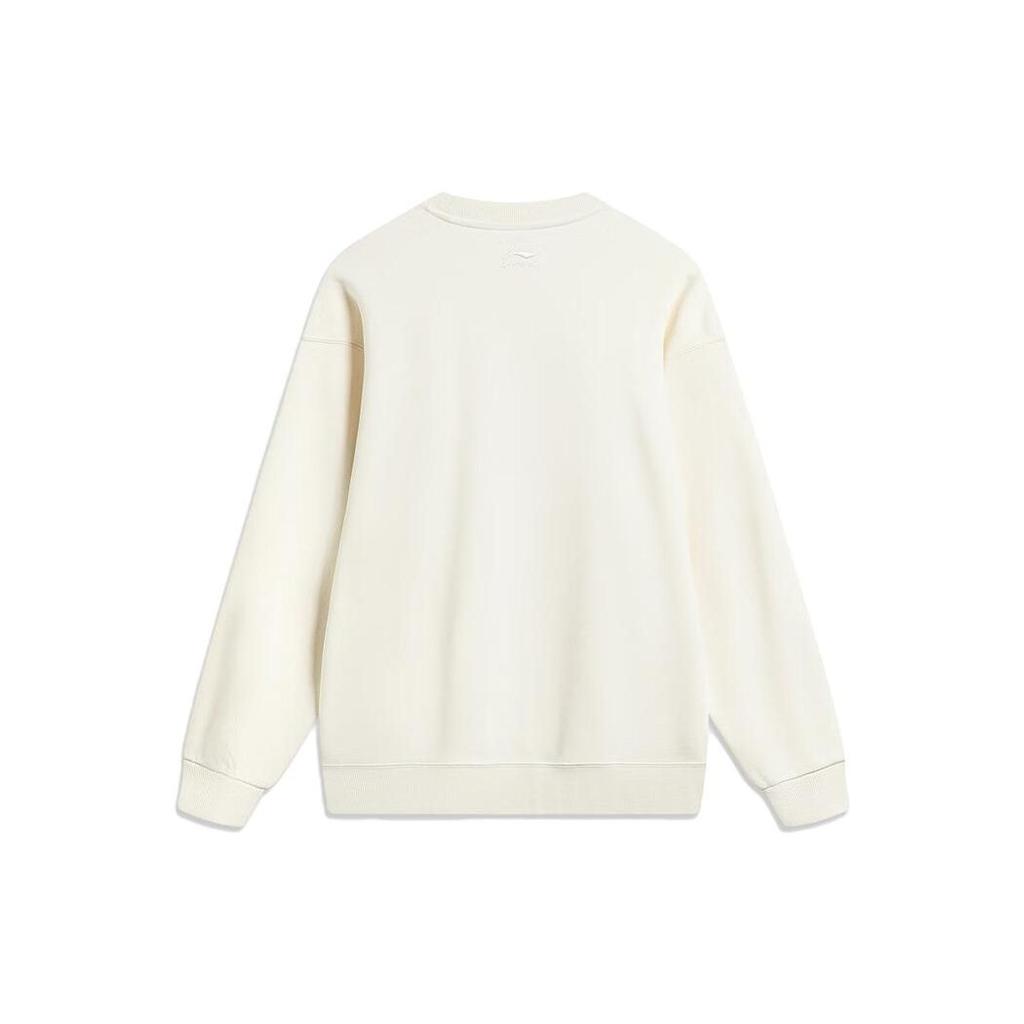 Li-Ning Disney Co-Branded Series Cartoon Letter Print Plus Velvet Warm Loose Pullover Sweatshirt Unisex Tops Cream AWDT813-2