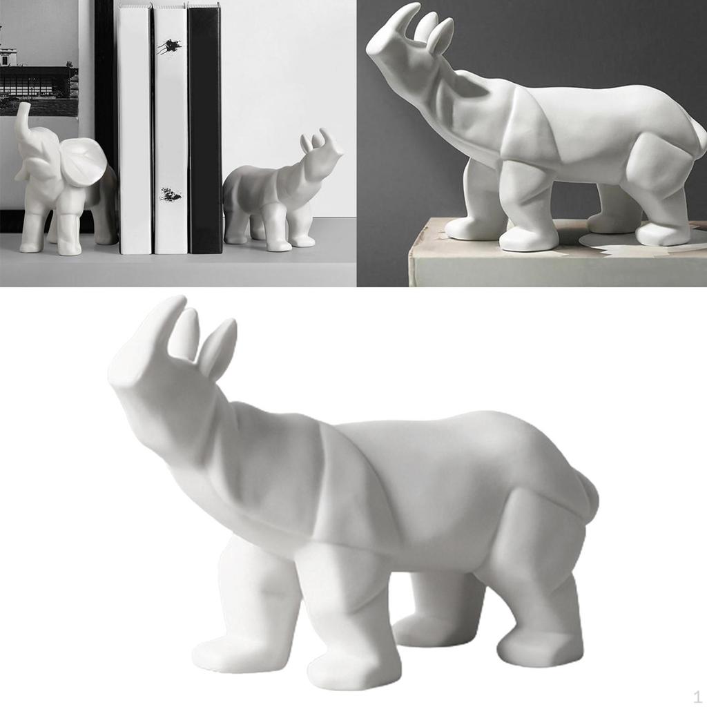 Skulptur, Weiße Statue, Keramik, Tierstatuen für Wohnzimmer, Schlafzimmer, Schreibtisch im Büro, Schränke