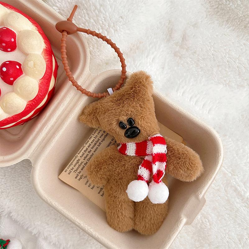 1PC Kawaii Scarf Teddy Bear Squeezing Plush Toy Keychain Backpack Pendant Cute Car Keyring Kids Women Bag DIY Accessories