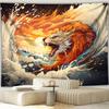 Chinese Fire Dragon Scene Tapestry Ocean Wave Background Fantasy Art Wall Hanging for Living Room or Bedroom Decoration
