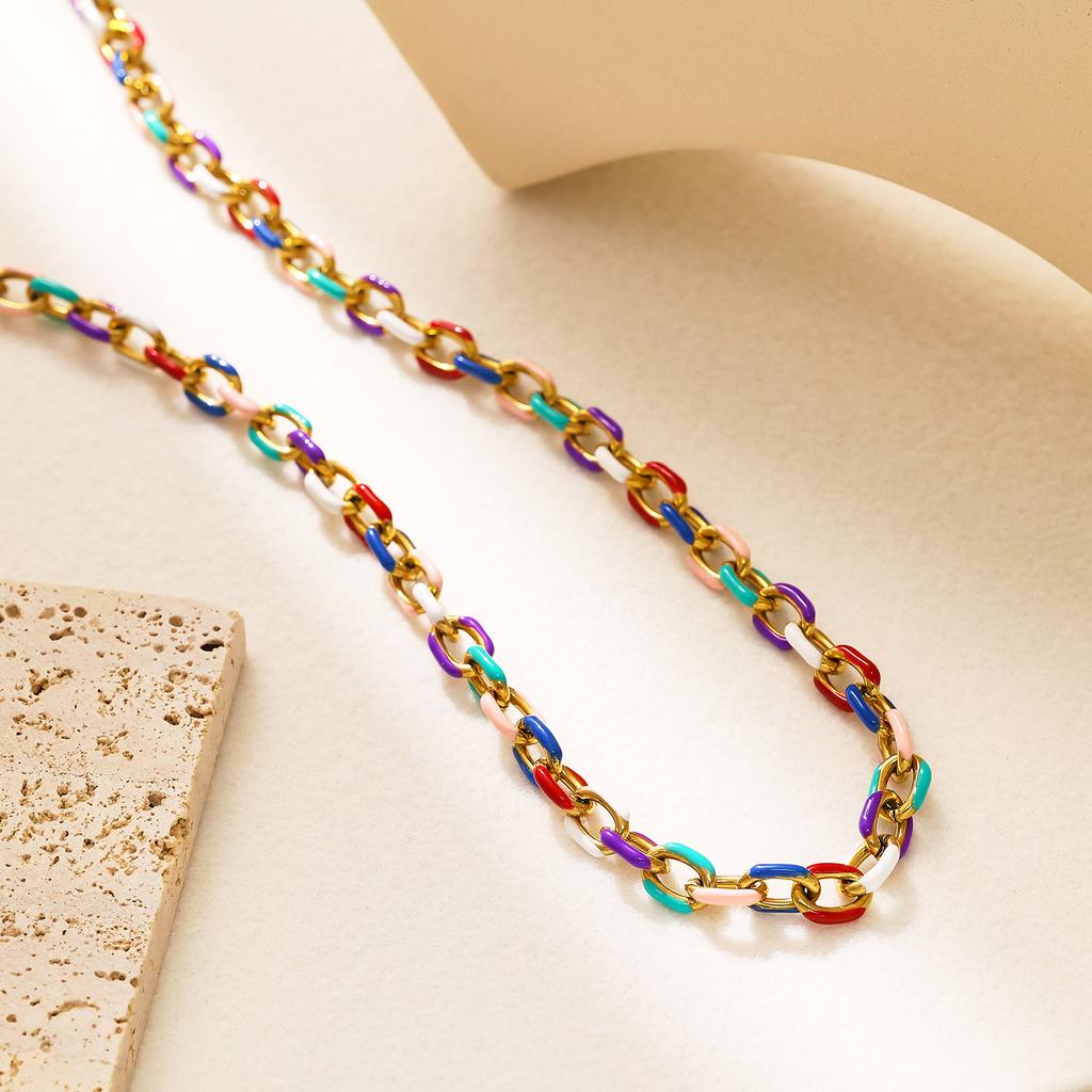 Fashionable Oil-dropping Collarbone Chain Color Chain Necklace for Women