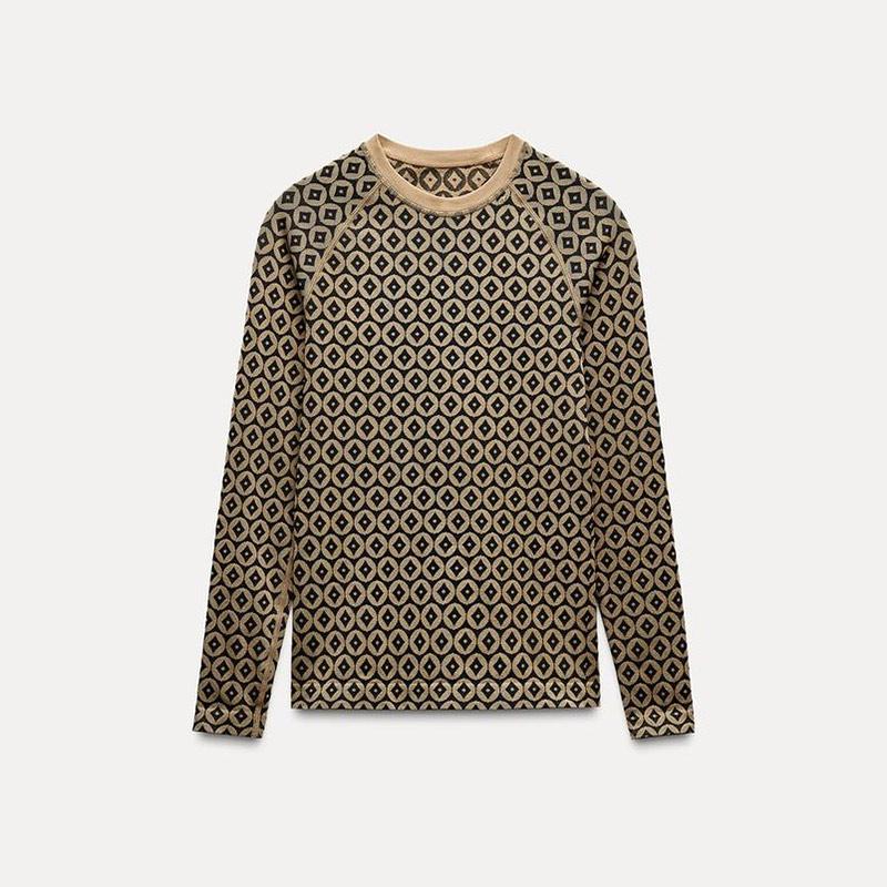 Printed Round Neck Top Pants Set Women's Sexy Hottie Long Sleeve Copper Coin Printed T-shirt Slim Casual Trousers New Fashion