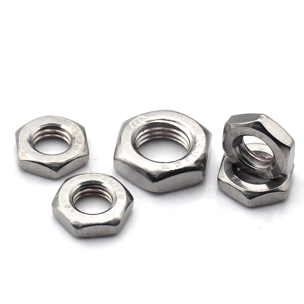 304 Stainless Steel Thin Hex Fine Thread Nuts Metric M4-M24
