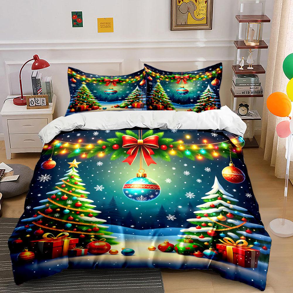 Christmas Trees and Ornaments Bedding Duvet Cover Set Duvet Cover Pillowcases (1*Duvet Cover 2*Pillowcases, without duvet insert)