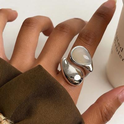 Exaggerated Irregular Water Drop Open Rings for Women Men Minimalist Transparent Crystal Chunky Finger Ring Jewelry Gifts