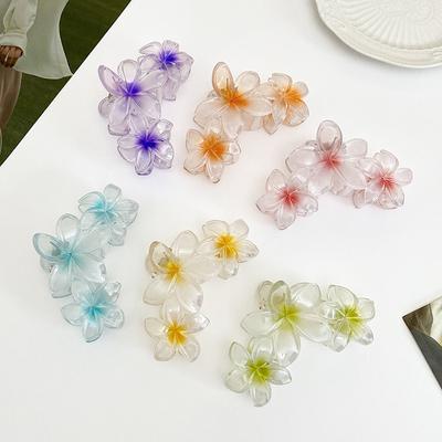 Fashion Gradient Egg Flower Hair Claws Clip Women Sweet Acrylic Hairpins Summer Beach Hawaiian Headwear Girls Hair Accessories