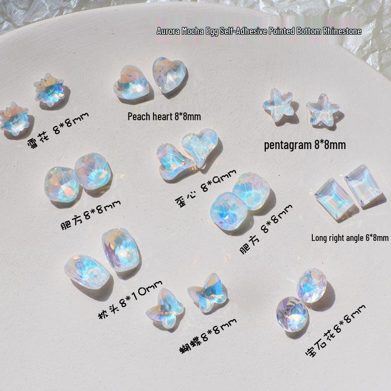Nail Art Mocha Aurora: 3D Glänzender Kristallglasschmuck für Atemberaubende Blaulicht-Dekoration