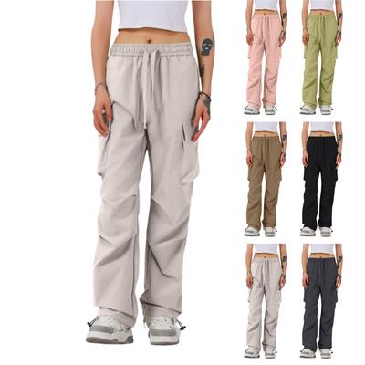 Wemon's Fashion Wide-Leg Paratrooper Cargo Pants High-Waisted Mountaineering Sports Pants Loose Pants