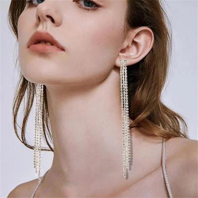 Fracus-Ohrringe, lange Ohrringe voller Diamantkette, modische, fortschrittliche Abendessen-Bankett-Ohrringe