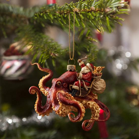 Vánoční ozdoba chobotnice Pobřežní sváteční závěsná dekorace 2D akrylátová Hlubokomořská vánoční ozdoba Námořnický dárek pro milovníky oceánu