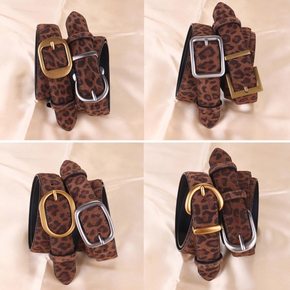Gold/Silver Buckle Suede Leather Belt Leopard Print Fashion Belt Retro Waist Belt Jeans Dresses