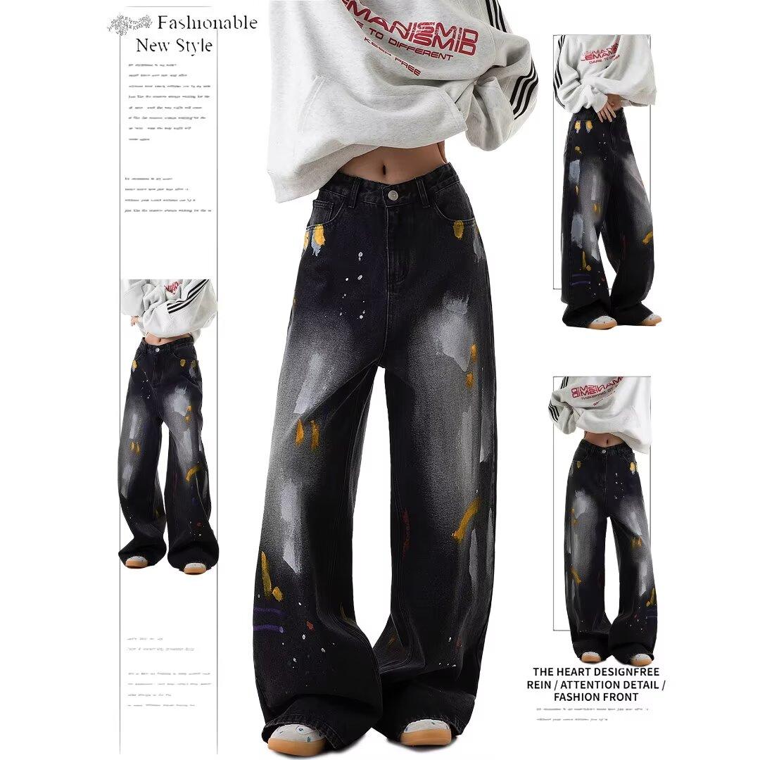 

Мужские джинсы Ins Jeans Мужские рваные укороченные брюки Harajuku Straight Leg Весенние модные свободные прямые брюки 3XL чёрный