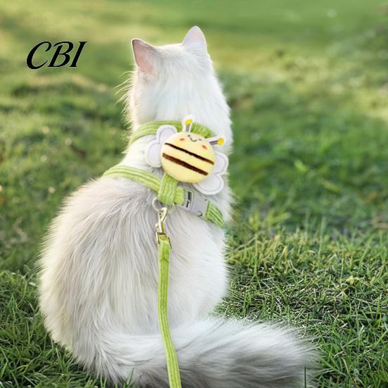Non-irritating Cat Leash Corduroy Harness with Leash, Escape Proof Vest Walking Jacket Photo Prop Pet Bee Plush Toy, Breathable Adjustable for