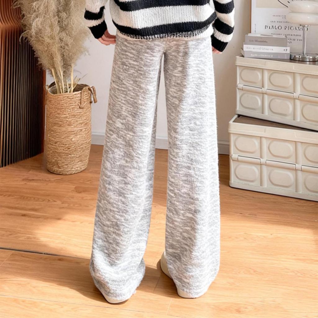 Women's Fleece Wide-leg Pants, High-waisted Drape Glutinous Rice Pants, Casual Straight-leg Thickened Woolen Pants