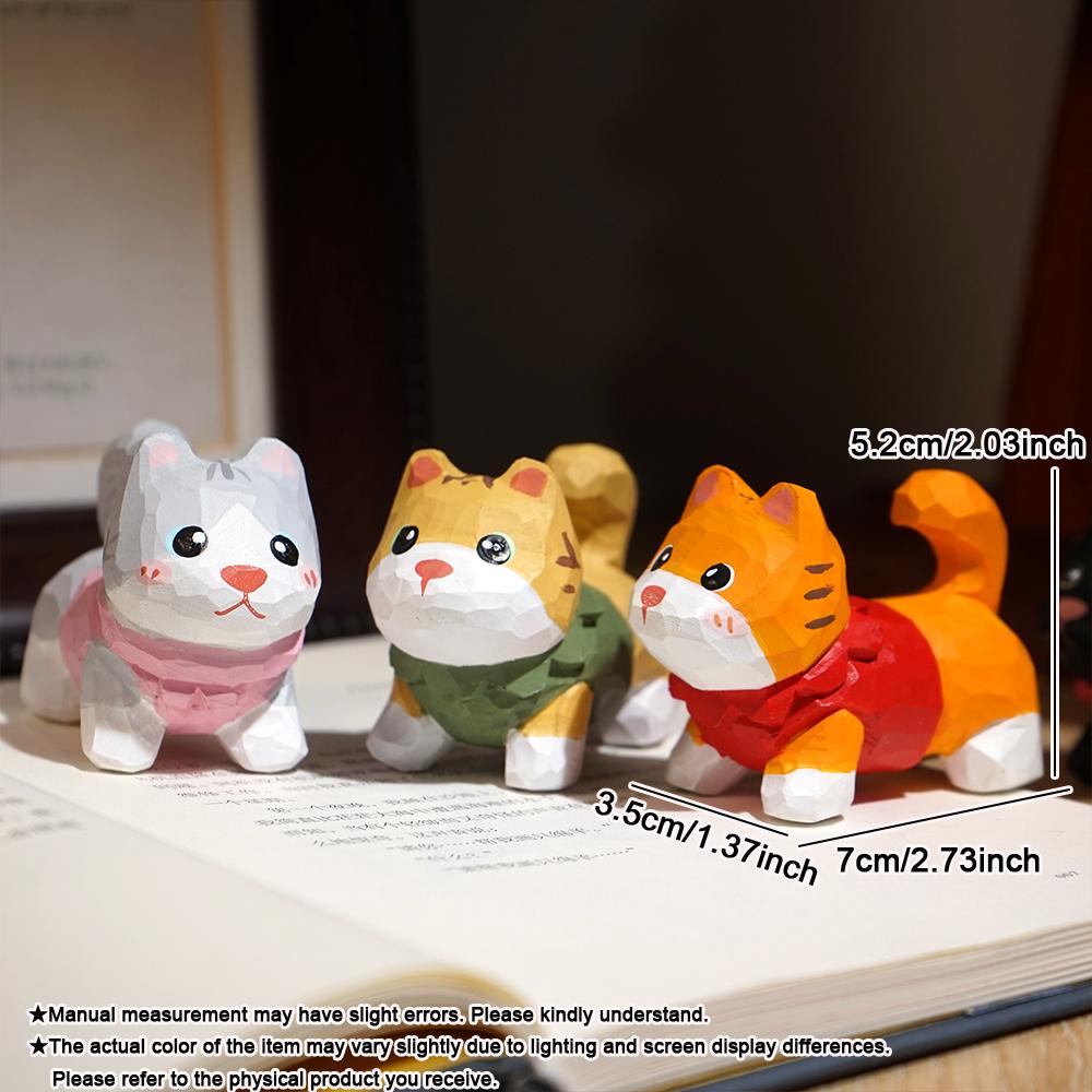 Christmas Decorations Wooden Kitten Couple Sculpture Home Decoration Handmade Wood Carving Kitten Ornaments Desktop Crafts Gift