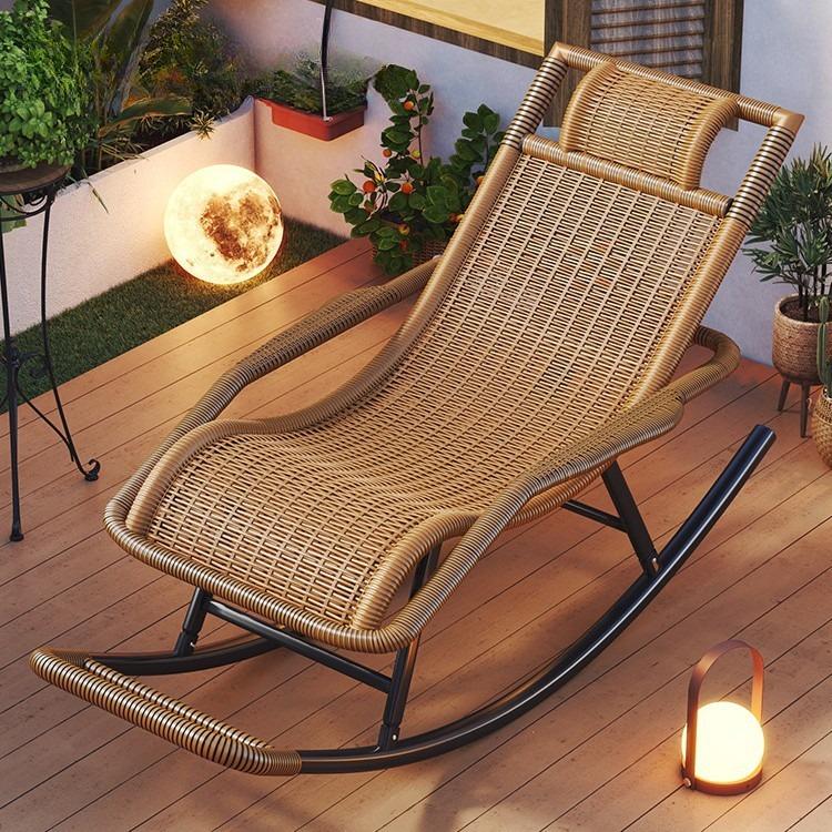 Rattan Rocking Chair Recliner Chair Adult Rocking Recliner Chair Balcony Home Leisure Rattan Elderly Lounge Chair Floor Chair