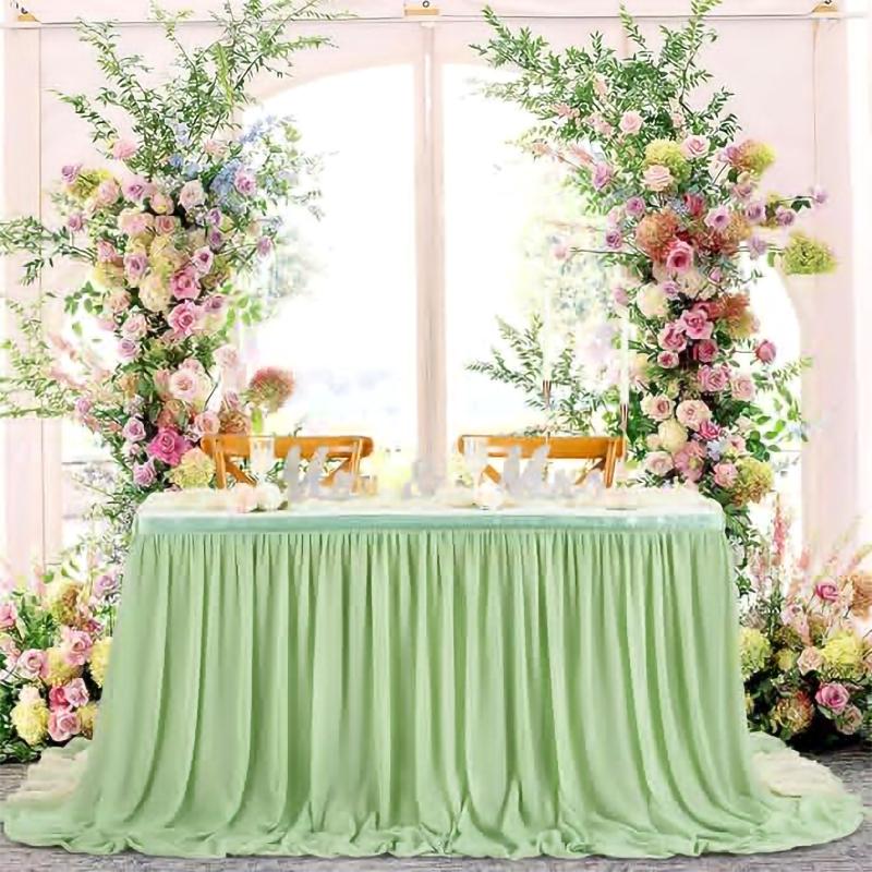 Chiffon Table Skirt Wedding Christmas Tablecloth Sheer Fabric for Sweetheart Table Birthday Party Cake Table Baby Shower Decor