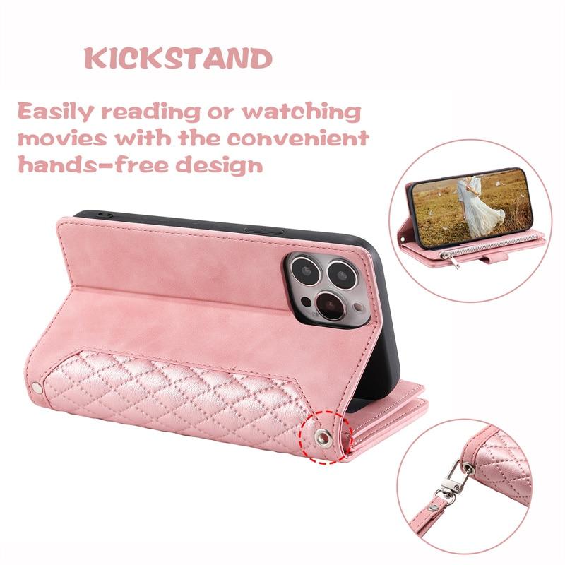 Luxuriöse Lederhülle mit Reißverschluss für iPhone 14 13 12 11 Pro XS Max X XR 7 8 Plus SE 2 3 Kartensteckplatzhalter Crossbody Wallet Handyhülle
