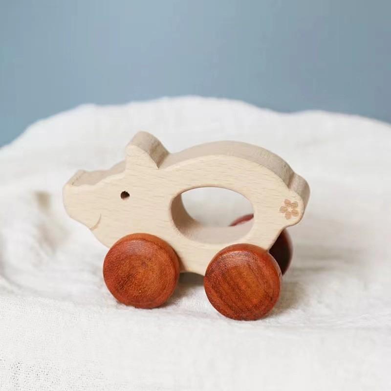 Baby appease cartoon animal car inertia pull back car simulation wooden car model sliding toy