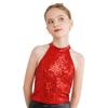 Kids Girls Sparkling Sequin Halter Crop Top Sleeveless Backless Tops for Cheerleading Jazz Dance Gymnastics
