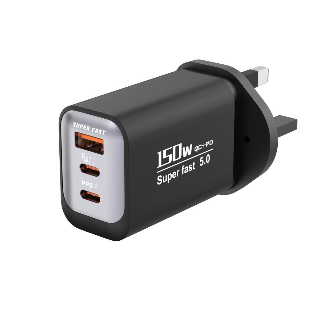 150W Multi-Port Fast Charger with 1 USB-A + 2 USB-C PD Ports - Compact Travel Adapter
