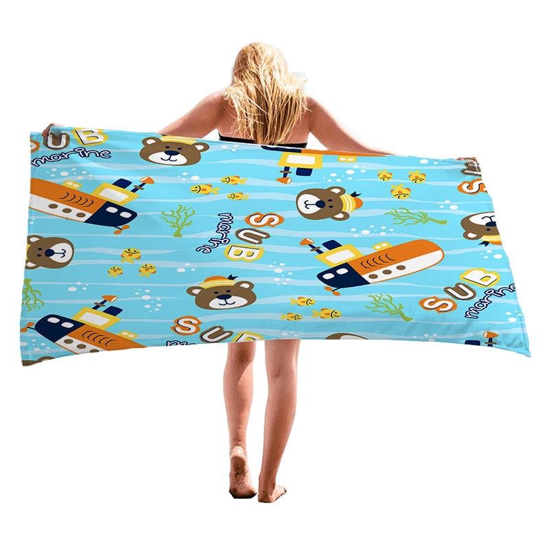 Cartoon Car Design Digital-printed Polyester Superfine Fiber Double-sided Fleece Beach Vacation Bath Towel, Beach Towel
