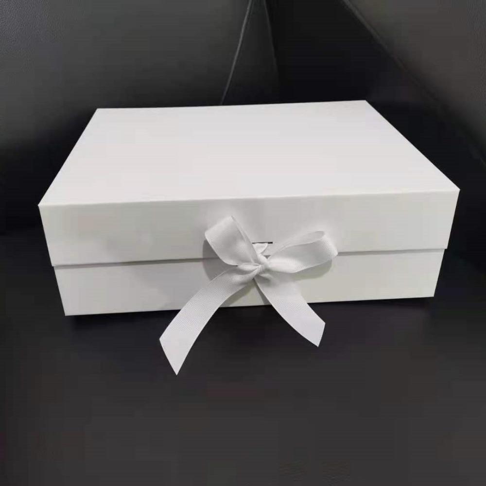 Pure Color Gift Box One-Piece Design Flip Cover Cardboard Folding Box Ribbon Decoration Foldable Gift Packaging Birthday