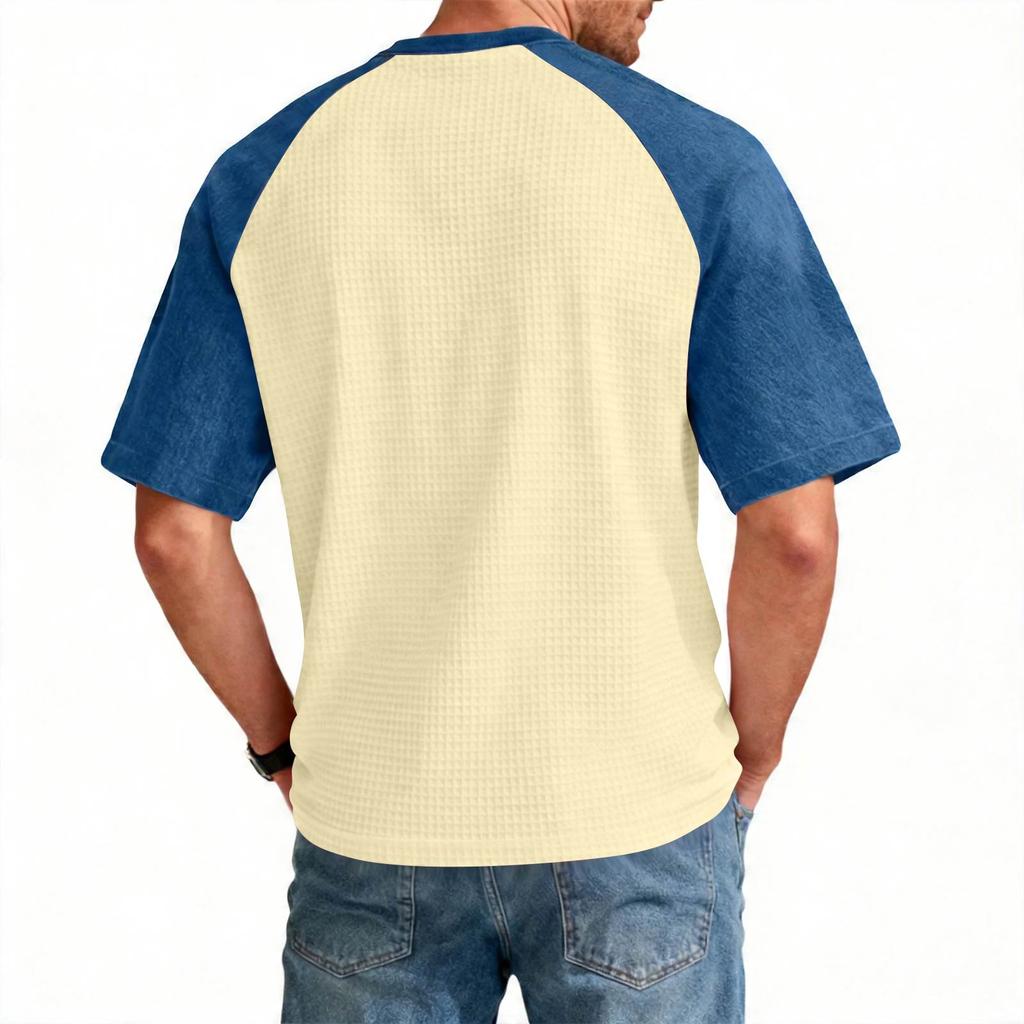 Men's Casual Lightweight Waffle Knit Raglan Short Sleeve Crew Neck Shirt Loose Fit Big Size Top for Everyday Wear