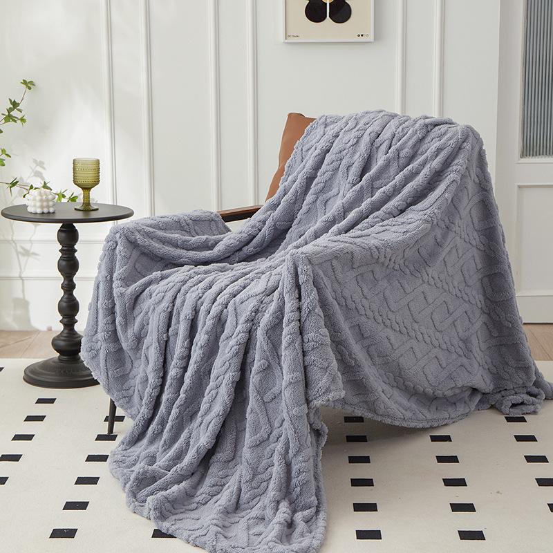 Fashion Jacquard Velvet Blanket Solid Color Soft Comfortable Bed Sheet Blanket Multifunctional  Fluffy Blanket