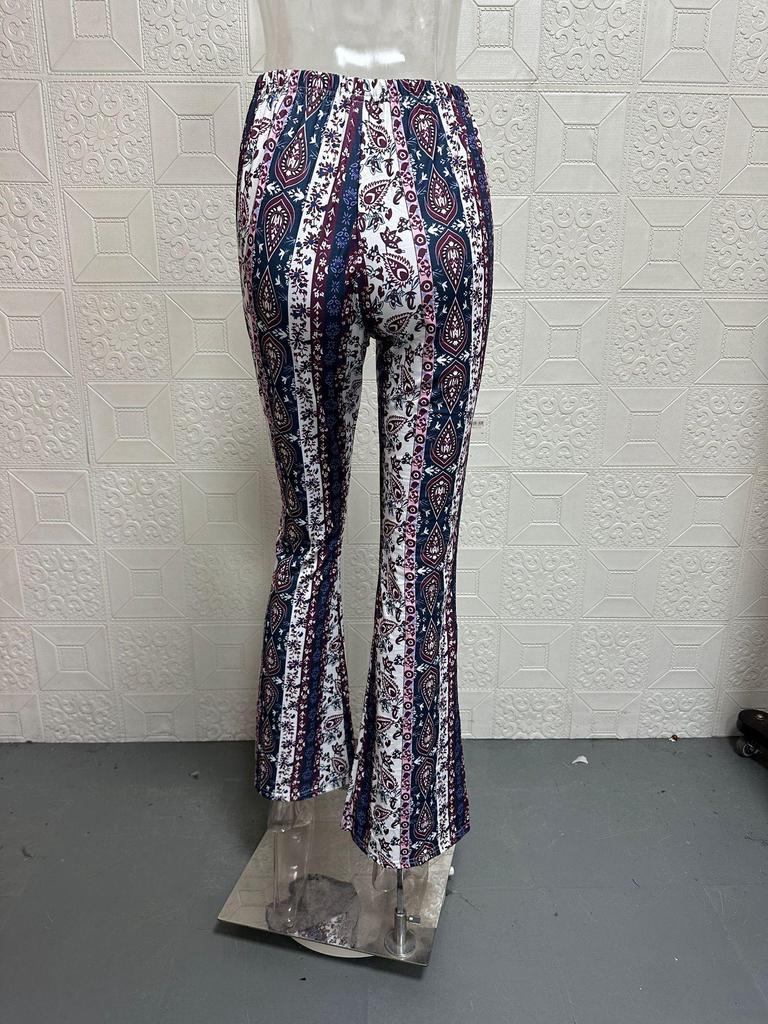 2025 Spring/Summer European-American Style Elastic Micro-Flare Printed Casual Pants