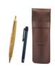 Leather Pencil Case with Blue Pen and Retro Maple Wood Shaft Ballpoint Pen Set Chocolate-colored Metal-touch (SASTYO-ALL-HS47S)