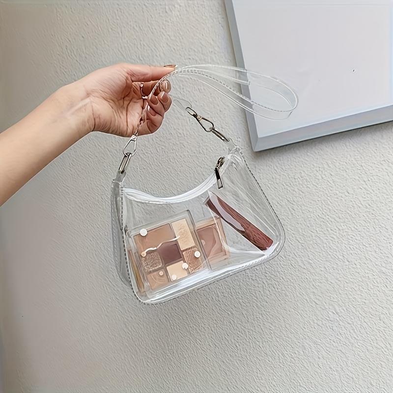 

Chic Clear Shoulder Bag for Women - Versatile, Stylish Plastic Tote with Zipper Closure, Perfect for Sports, Concerts & Everyday Use 1pc