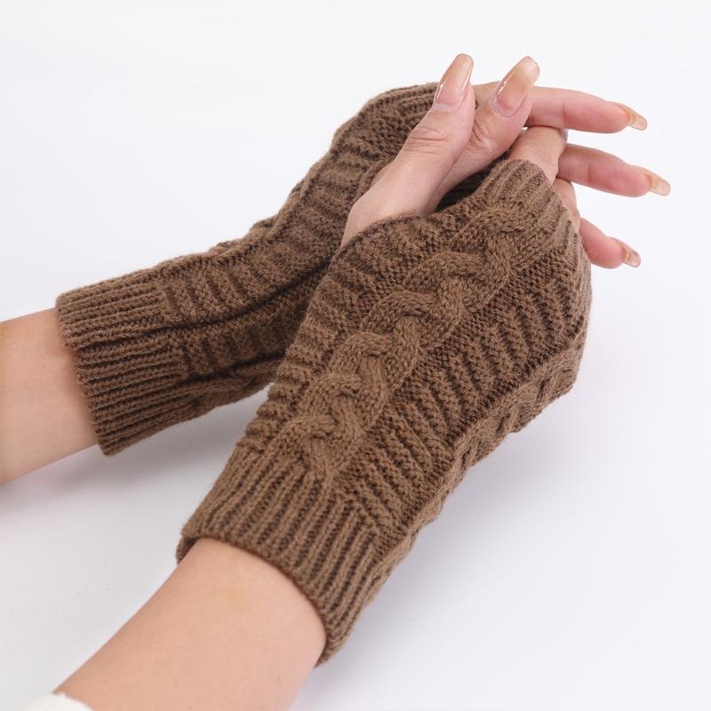 1 Pair Acrylic  Unisex Comfortable Short Figure 8 Twist Half Fingerless Gloves for Typing for Men and Women