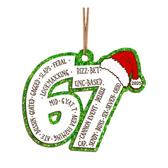 Altı Yedi Ahşap Süs Komik Genç Argo Noel Ağacı Süsü Mizah 67 Meme Gençler İçin Hediye