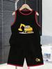 Boys’ Cartoon Excavator Set. Cute Prints, Breathable Fabric, Loose Fit for Lovely Summer Wear.