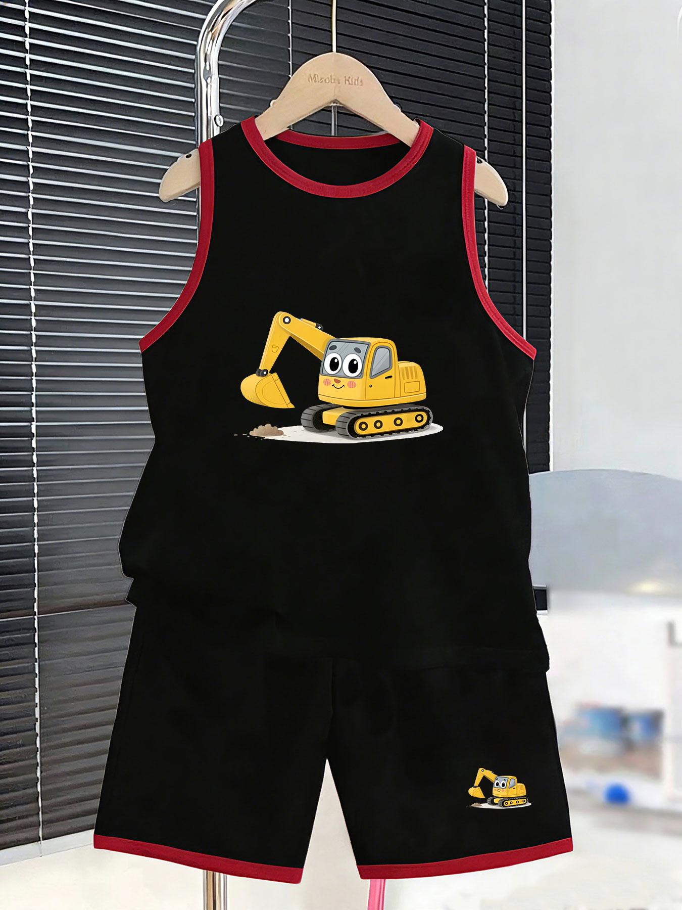 

Boys’ cartoon excavator set. Cute prints, breathable fabric, loose fit for lovely summer wear. 2-3Y чёрный