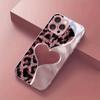 Pink Leopard Heart Pattern Metallic Paint Glass Hard Phone Case For iPhone 17 Air 17 16 15 14 13 12 11 Pro Max Plus 16E Cover