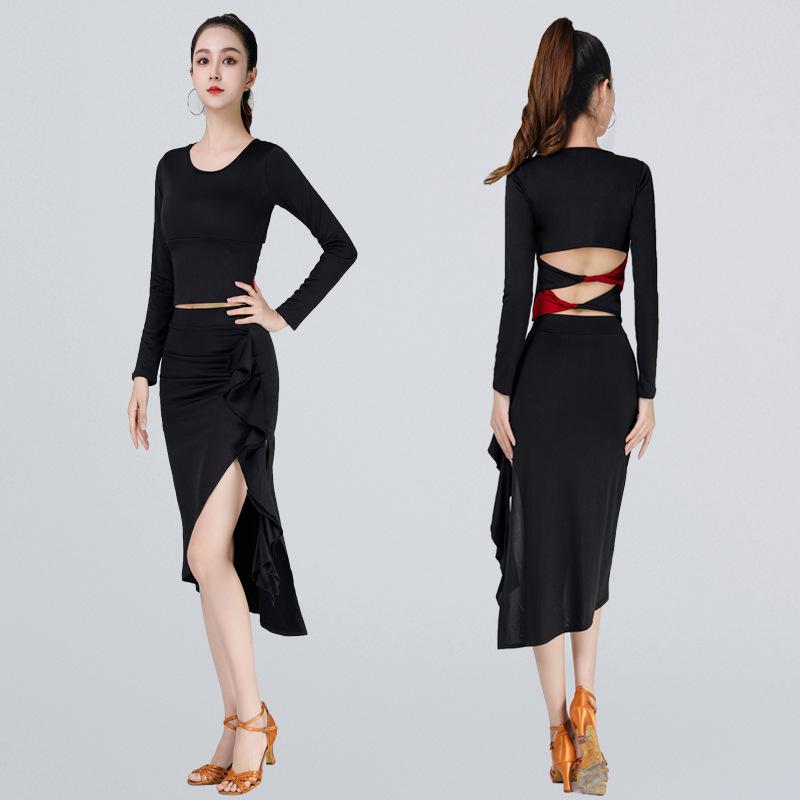 Women's Ruffle Latin Dance Bodycon Midi Skirt, Adult Practice & Performance Costume