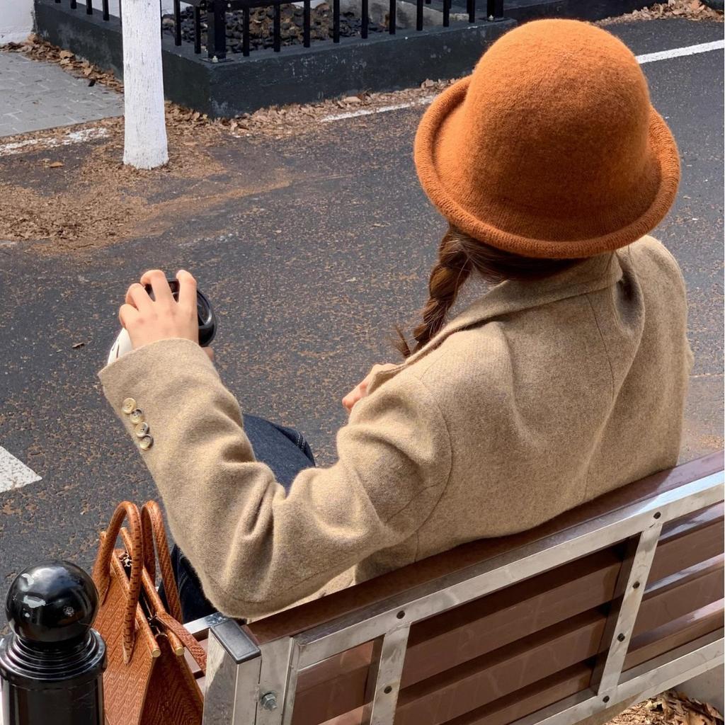 Mode Wolle gestrickter gekräuselter Domhut Damen Herbst- und Wintermode Kurzkrempen Fischerhut Kinder Beckenhut