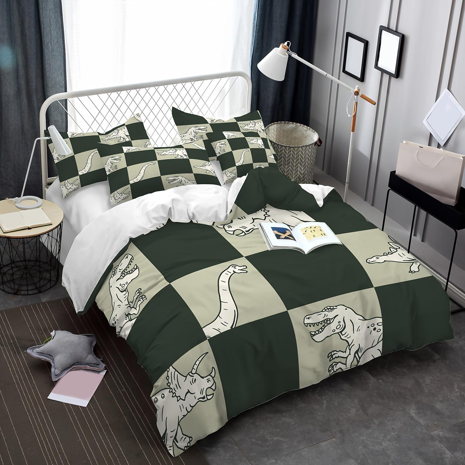 

[2/3 Dinosaur Bedding] 2/3 Dinosaur Pattern Print Bedding Kit | Machine Washable, Suitable For Boys And Girls Bedroom Use Duvet Cover Set&EU Single(135x200cm)