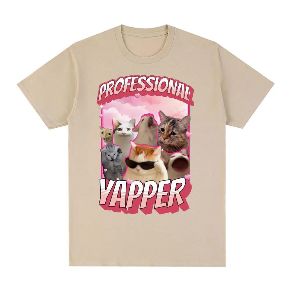Funny Professional Yapper Meme Cat Pattern Tshirt Womens Fashion Retro Short sleeved Tshirt Casual T-shirt